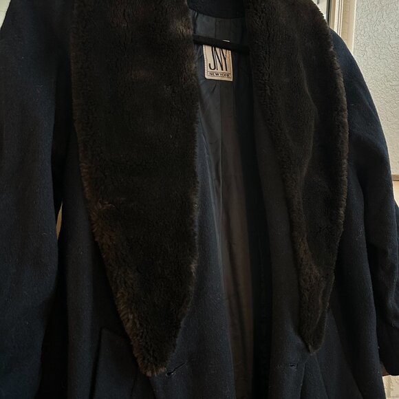 Vintage Jones New York Long Coat w/ Plush Faux Fur Collar | Classic Luxury Outer - Picture 4 of 7